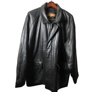 Todays Man Black Genuine Leather Full Zip Jacket Mens XL Quilted Lined